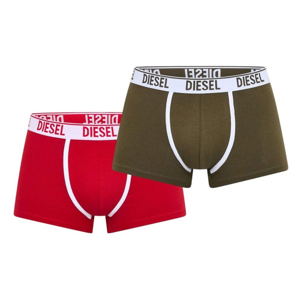 Diesel Mens Plain Briefs (Pack of 2) / Green/Red